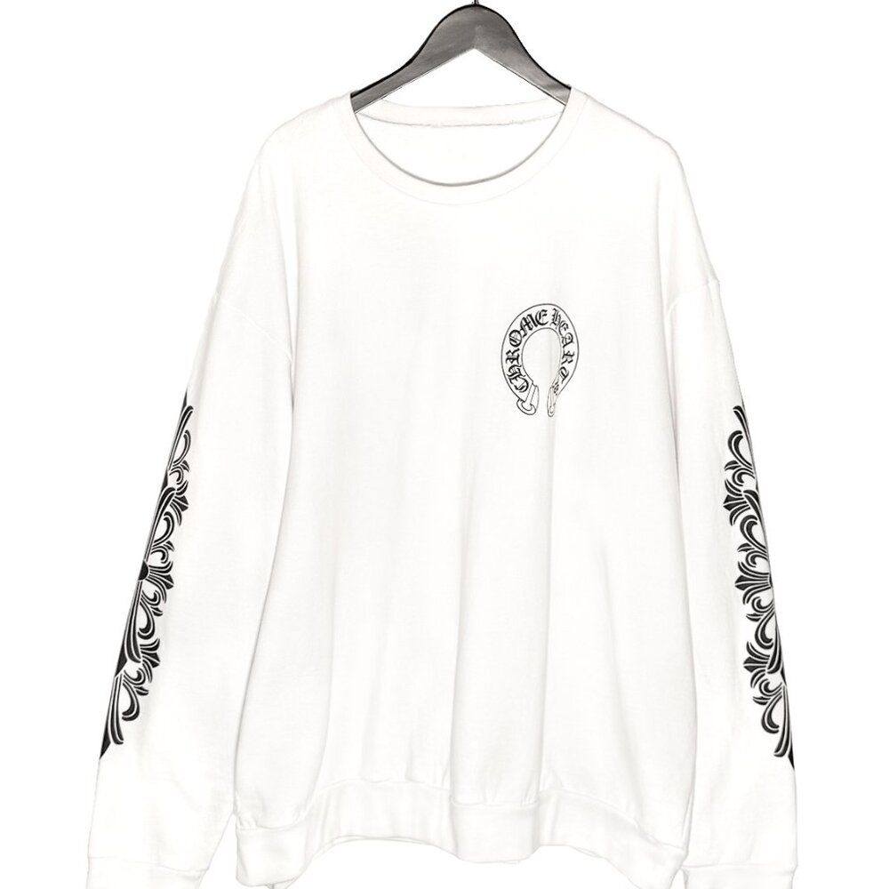 Chrome Hearts White Floral Horseshoe Logo Print Sweatshirt